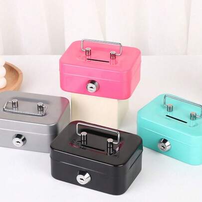 Metal Lock Storage Box, Money Box, Adult Creative Portable Storage Box, Small Key Storage Box, Lockable Coin Box, Metal Cash Storage Box With Key Lock, Metal Key Lock Storage Box With Top Handle, Adult Coin Bank, Coin Savings, Cash Register, Suitable For Daily Office Use, Holiday Gifts, Cash Savings Box, Coin Collection, Fashionable Storage, High-Quality Metal, Wallet, Key Lock Box, Small Business Owner, Budget Saving, Valentine's Day Gift