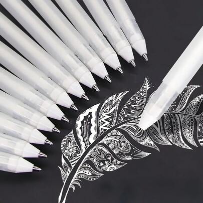 5支白色荧光高亮笔，适用于黑色纸张的艺术家素描马克笔，绘画设计插画艺术用品