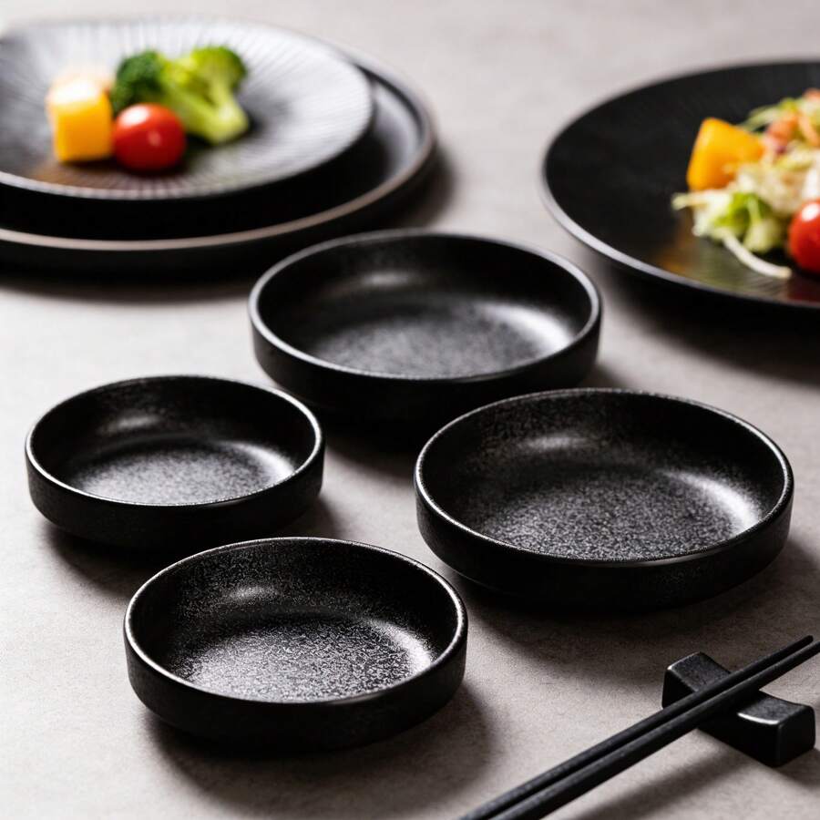 Plato de inmersión multiusos de fibra de carbono negro/resistente a impactos/apilable/resistente al desgaste/fácil de limpiar/plato versátil y práctico para condimentos/salsas/aperitivos/apto para hot pot y sashimi - Negro - Ver 1