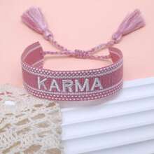 1 chiếc vòng tay chữ cái Karma dệt thủ công, phụ kiện chúc phúc phong cách tối giản cổ điển, sáng tạo, thường ngày. - Màu Hồng baby - Xem 3