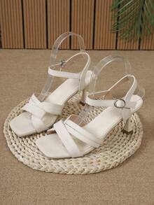 Giày sandal hở mũi vuông mới mùa hè 2026, gót mỏng, quai đơn, kiểu dáng thanh lịch như nàng tiên, đa năng cho việc đi làm và - trắng - Xem 2