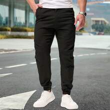 Shendy Vendy Pantalones Jogger Con Puños Y Cintura Elástica Con Cordón Y Bolsillos Inclinados Sueltos Para Hombre - Blanco y Negro - Ver 6