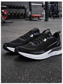 Black And White Athletic Running Shoes With A Comfortable High Sole, Ideal For Running, Walking, And Gym Workouts. - Black and White - View 4