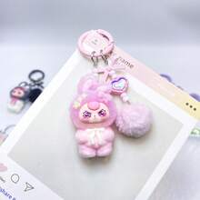New Flocked Ombre Asymmetric Ear Keychain, Fashionable Cute Cartoon Accessory Bag Charm Key Chain - Multicolor - View 5