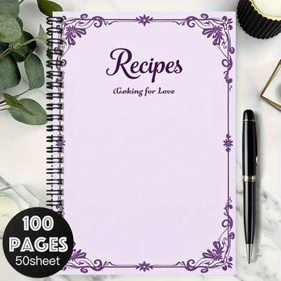 100-seitiges romantisches Notizbuch mit lila Blumenmuster und dem Thema "Kochen für die Liebe", geeignet für Arbeitsaufzeichnungen, Studiennotizen, tägliche Planung und ein tolles Geschenk zur Graduierung oder zum Geburtstag, ideal zum Journaling oder für Notizen.