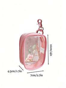 Portable Mini Transparent Zipper Storage Bag, Compact Multifunctional Storage Bag, Headphone Charger Storage Cassette Keychain, Transparent Travel Accessories, Exquisite And Compact, Suitable For Storing Small Items, Data Cable Storage Bag, Bracelet Storage Bag, Makeup Bag, Sparkling Pink Flower Letter A To Z Pattern (Zipper Style And Color Random) - Multicolor - View 10