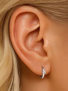 1PC 925 Sterling Silver Dainty Prong Setting Stud 18K Gold Plated Cartilagefour Claws Tragus Piercing Hypoallergenic Earring Jewelry Gift For Women Girls Daily Wear Wedding Party Engagement ﻿ - Silver - View 2