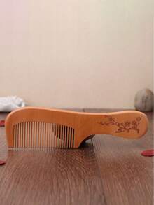 1Pc Peach Wood Comb Simple Comfortable Atmospheric Classic Wood Comb Girls' Long Hair Straight Hair Multi-Functional Cute Retro Comb - Multicolor - View 7