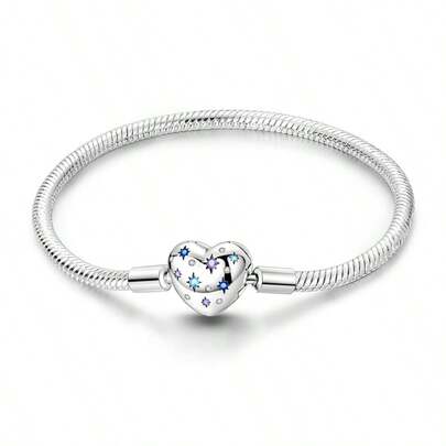 Pulsera de plata de ley S925 con corazón y mariposa de circonita cúbica, adecuada para hacer pulseras DIY, regalo de joyería de moda para mujeres