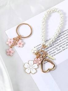2pcs/Set Cute Pearl Keychains For Women, Flower Keychain Kit Faux Pearl Chain Key Chain Golden Car Key Chain Flower Keychain Charm For Girls Purse Bag Accessories - Keychain - View 6