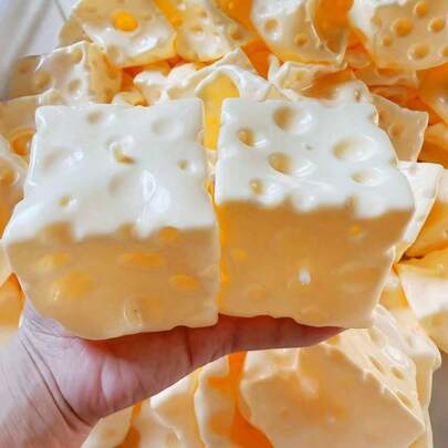 1pc 7cm Square Cheese Ball Squishy Toy, Realistic Bread Texture, Slow Rebound Cheese Squeeze Toy