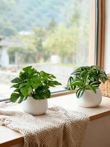 1株仿真绿色植物带盆，逼真迷你假植物装饰，适用于室内外家居花园门廊农舍悬挂式花盆窗台花箱婚礼餐桌办公室生日派对毕业典礼 - 彩色 - 查看 9