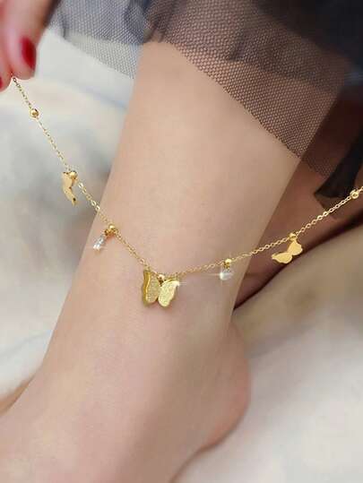1 pieza Tobillera con colgante de mariposa de acero inoxidable, diseño elegante y lujoso de moda, accesorio versátil para primavera/verano, regalo