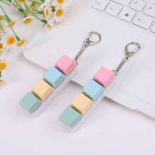 Creative, Long, Macaron  Decompress Button Keychain Bag Charm - Sky Blue 1pc - View 5