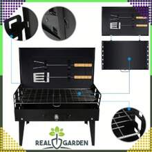 Parrilla de carbón portátil plegable con diseño de maleta, con parrilla y juego de cubiertos. Ligera, compacta, fácil de transportar y guardar, se despliega rápidamente. Barbacoa multicombustible para acampar, hacer senderismo, picnics, jardín, balcón, terraza, playa, viajes al aire libre, viajes por carretera, autocaravana, patio, barbacoa familiar y aventuras turísticas. Fácil de limpiar y lista para usar. - Negro - Ver 9