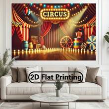 Cortina de puerta 2D, 1 pieza de fondo de fotografía de poliéster con diseño de circo vintage plano 2D, decoración multifuncional para interiores/exteriores adecuada para fiestas, cumpleaños, eventos festivos | Banners para interiores y exteriores | Decoraciones de fiesta preciosas - Multicolor - Ver 7