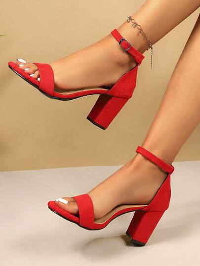 Women's High Heel Sandals, New Summer Open Toe Thick Heel One-Strap Hollow Buckle Sexy European And American Style Plus Size Sandals