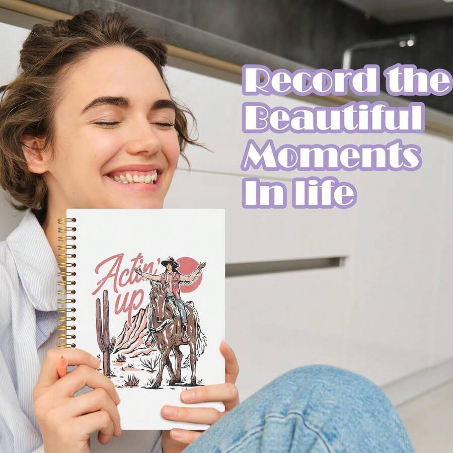 1 Pc 5.8 X 8.3 Inch 82 Sheets/164 Pages Country Cowboy Style A5 Notebook, Diary, Memo Pad, Office & School Supplies, Student Use - Country Cowboy - View 1