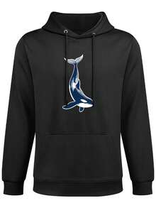 Men's Orca Whale Graphic Hoodie, Soft Breathable Loose Fit Pullover For Guys - 黑色 - 查看 3