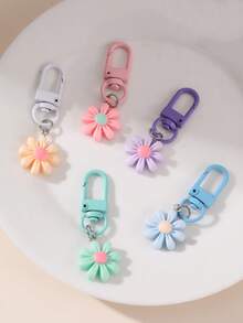 5入女款時尚優雅多巴胺彩色花朵鑰匙圈包飾，適合日常春夏季節裝飾與搭配 - 彩色 - 查看 1