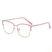 1 Pair Cat Eye Metal Fashion Rhinestone Decor Clear Lens Glasses - Gold - View 1