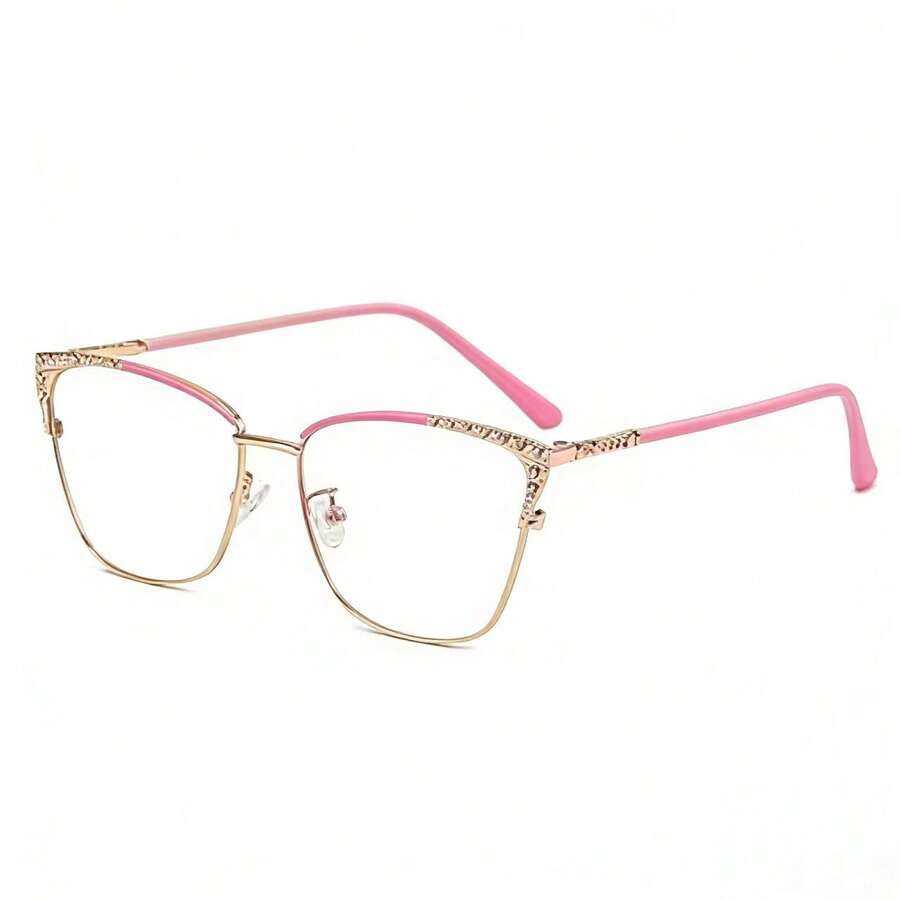 1 Pair Cat Eye Metal Fashion Rhinestone Decor Clear Lens Glasses - Gold - View 1