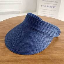1顶夏季沙滩遮阳帽 女士便携折叠宽檐草帽 时尚镂空帽顶草帽 女孩渔夫帽 旅行 - A - 查看 8