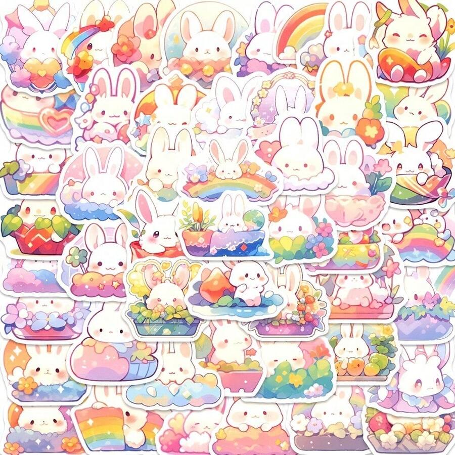 50 Easter Egg Bunny Vinyl Stickers |, Homemade, Cartoon Theme, Glossy, Suitable For Scrapbooks, Diaries, Laptops, Fenders, Scooters, Water Bottles, Computers, Mobile Phones, Hard Hats, Cars - A - View 1