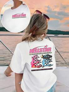 Hellstars Pixel Fire Hair My Path 2 Paradise Vintage T-Shirt Double Sided Printed (220g 100% Cotton T-Shirt),Summer Clothes, Women's Tops, Casual And Comfortable, Fashionable Graphic Tee, Unisex Style - 白色 - 查看 1