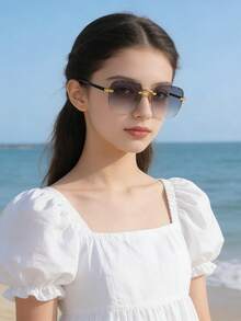 3副欧美风大框方形时尚眼镜，斜边设计，适合街头风、时装秀、校园旅行等场合。 - 彩色 - 查看 4