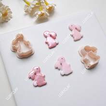 2件套兔子造型聚合物粘土耳环切割器，浮雕兔子粘土切割器，适用于DIY吊坠首饰制作，复活节聚合物粘土工艺工具 - 米色 - 查看 4