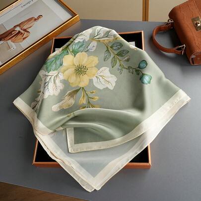 1条70厘米女士缎面真丝围巾，可作领巾、头巾或日常及度假装饰配饰