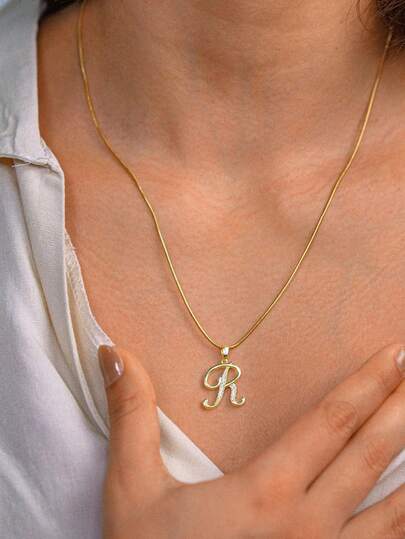 1 pieza Collar con cadena de hueso de serpiente vintage chapado en oro de 18K, collar personalizado con letra, regalo de aniversario, regalo para ella, regalo de Navidad