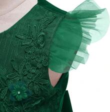 Vintage Lace Party Dress For Girls - Boho Style Maxi Gown For Pageant, Wedding & Celebration - Hijau - View 5
