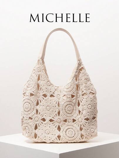 印花单肩包，波西米亚风，夏季沙滩包，旅行必备，女士度假装扮，钩针编织套装，优雅女士钱包，送她的礼物（图案随机）