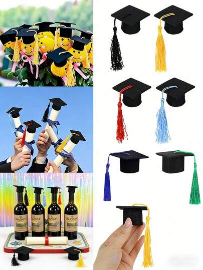 1 Adet Mini Mezuniyet Şapkası Püsküllü Şişe Kapağı Süsü, Keçe Şarap Şişesi Süsü, Parti Dekorasyonu İçin Mini Mezuniyet Şapkası, Etkinlik ve Parti Malzemeleri, Mezuniyet Fotoğraf Aksesuarları, Mezuniyet Hediyeleri