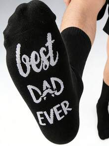 1 Pair Men's "Best Dad Ever" Letter Printed Mid-Calf Socks, Funny Gift Socks For Dad, Father, Men - Black - View 4