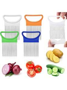 1pc Stainless Steel Onion Holder Slicer - Multifunctional Kitchen Tool For Holding Onions And Tenderizing Meats - Multicolor - View 2