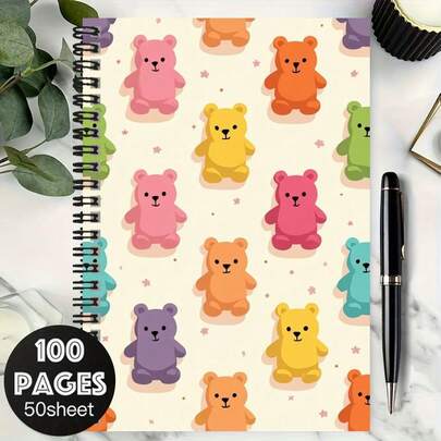 دفتر ملاحظات حلقي ذو 100 صفحة بنمط الدب الملون، 50 ورقة. رفيق مفيد للعمل والدراسة والسجلات اليومية. مناسب للتدوين والتخطيط والملاحظات. فكرة هدية رائعة للتخرج والأعياد وإضافة لمسة حيوية للحياة!