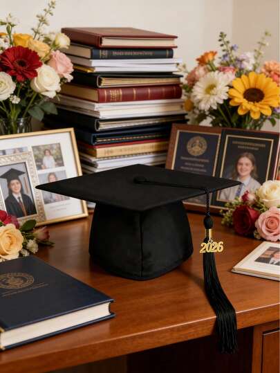 3 piezas Birrete de graduación negro 2026 con borlas, adecuado para hombres y mujeres, acabado mate en talla adulta, decoración para fiesta de graduación