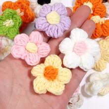 10个钩针花朵贴花 - 手工编织纱线花朵，颜色多样（粉色、黄色、橙色、紫色、绿色），适用于DIY工艺品、发带、帽子和服装配饰，钩针编织用品 - 多色 - 查看 2
