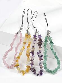 1 Pc Summer Crystal Pebble Handmade Beaded Mobile Phone Hanger String - Irregular Pebble Chain Creative Stone Chain - Mobile Phone Case Hanger, Keychain Hanger, Bag Hanger, Vacation Travel Accessories Pendant - Multicolor - View 1