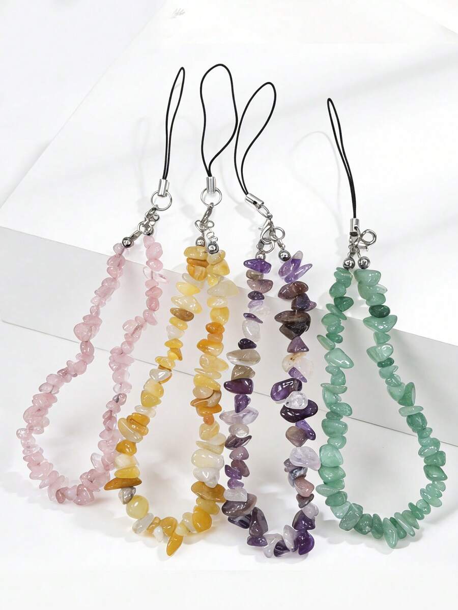1 Pc Summer Crystal Pebble Handmade Beaded Mobile Phone Hanger String - Irregular Pebble Chain Creative Stone Chain - Mobile Phone Case Hanger, Keychain Hanger, Bag Hanger, Vacation Travel Accessories Pendant - Multicolor - View 1