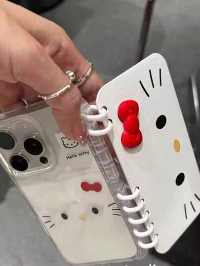 SANRIO Creative Funny Notebook KT Cat Bow Applicable To 16 Pro Max Phone Case, Cute Minimalist Protective Cover For Apple 15 Pro Max, 14, 13