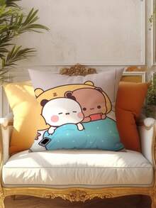 2pcs Cute Bubu & Dudu Panda Velvet Cushion Cover - Adorable Cartoon Couple Design, Text, Multiple Sizes, Valentine's Day Gift, Comfortable Square Pillow Case, Suitable For Home Decor, Machine Washable, Zipper Closure - Multicolor - View 2