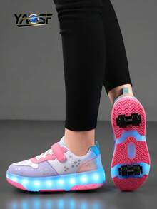 YAOSF 青少年轮滑鞋 - 升级版，稳定性更强，可拆卸二合一运动鞋，街头酷炫轮滑鞋，户外运动发光鞋，亲子鞋，新款轮滑鞋，夜间发光鞋，USB充电轮滑鞋，LED发光轮滑鞋，发光鞋底运动鞋，男女童款，学生款，户外运动轮滑鞋 - 粉色 - 查看 10