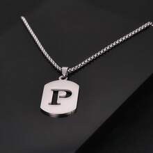 1件时尚简约不锈钢镂空26字母项链，嘻哈风格，奢华浪漫沉稳气质，休闲个性设计，百搭，适合任何场合 - 鋼色 - 查看 36