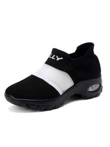 Women's Slip-On Air Cushion Mesh Patchwork Breathable Running Shoes, Fashion Versatile Sneakers - Black - View 7