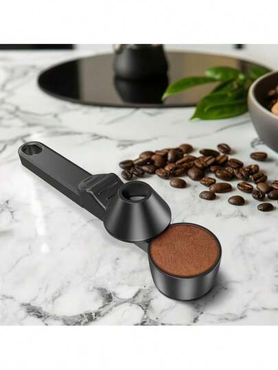 1pc Dual-Function Coffee Scoop With Built-In Tamper And Funnel - Spill-Proof Design, Reusable For Coffee Capsules, Protein Powder, Baby Formula, Suitable For Office, Kitchen, Study, Dining Room And More