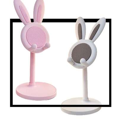 1pc Adjustable Foldable Rabbit Shaped Phone Stand, Made Of ABS Plastic And Aluminum, White Tablet And Phone Holder For Wedding, Birthday, Home, Office, Back To School Decor, Compatible With Various Phones, Birthday Gift, Family, Friends, Halloween Gift, Teacher Gift